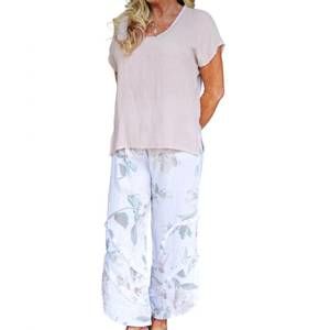 NEW LOOK MODE USA gauze linen v neck linen top in dusty rose